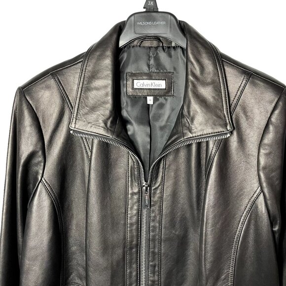 Lambskin Leather Jacket Short Dressy Coat u Plus Size 3XL Black Clavin Klein NEW - Picture 3 of 8